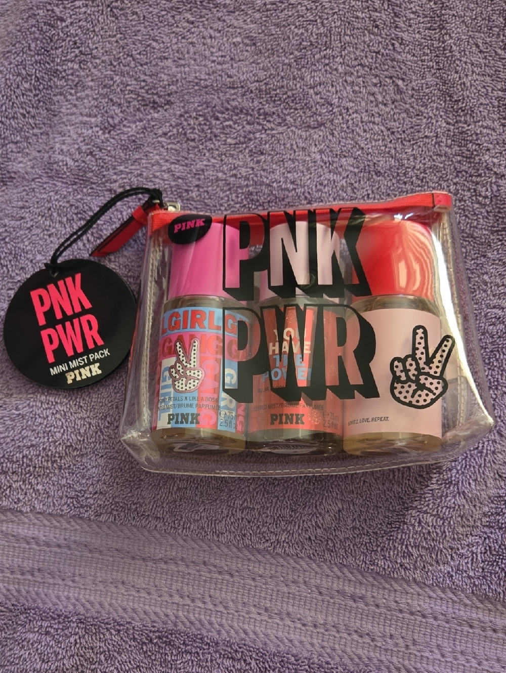 PINK Victoria's Secret PNK PWR Clear Mini Mist 3-Pack Pink & Coral